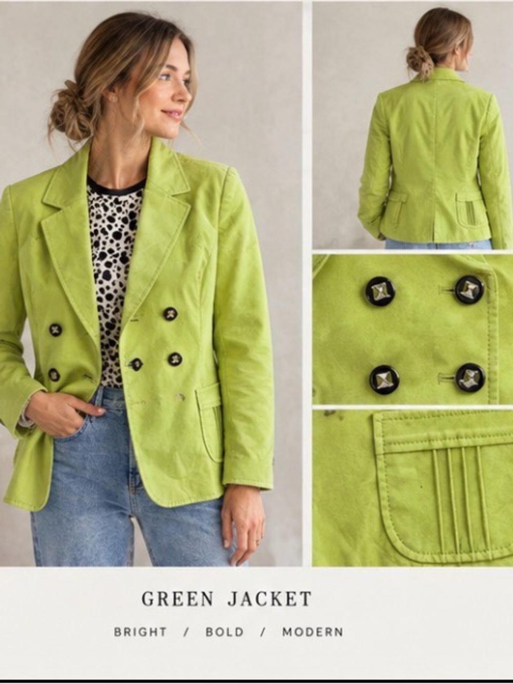 Tahari Lime Green Double-Breasted Blazer